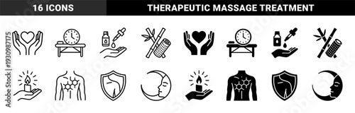 Wellness and holistic therapy icons merging massage bamboo and essential oils with biological molecular structures and circadian sleep cycle symbols