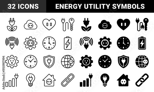 Hybrid energy consumption and electrical power symbols merging electric plugs with house cloud shield gear and clock for smart utility management