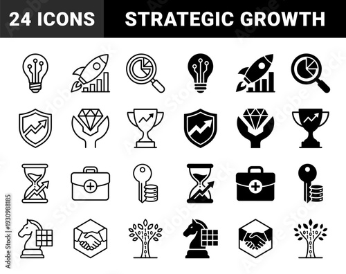 Hybrid business growth and strategic management symbols merging financial metaphors with data visualization and protective security elements in dual styles