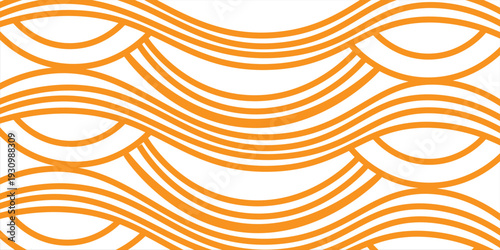 Yellow instant noodle, pasta and spaghetti texture with geometric wavy lines. Ramen, pasta vector pattern. Background abstract food illustration