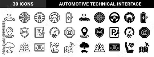 Autonomous Vehicle Technology and Smart Connectivity Symbols Featuring Hybrid Biometric Security Radar Tracking and Electric Battery Systems