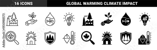 Ecological sustainability and climate change conceptual symbols featuring hybrid designs of green energy melting icebergs and reforestation efforts