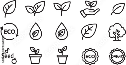 Comprehensive Collection of Eco-Friendly, Nature, and Organic Sustainability Icon Set for Environmental Awareness