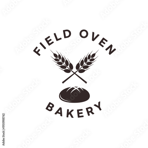 Wheat stalks and bread icon for artisanal bakehouse or farm logo Field Oven Bakery