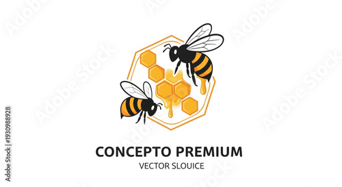 Bees on Honeycomb Vector.