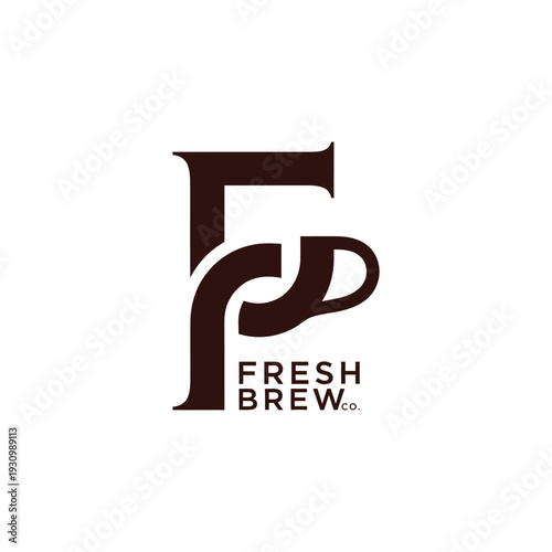 Letter F initial monogram with cup icon for coffee shop and cafe logo Fresh Brew Co