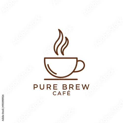 Simple line art coffee cup logo for minimalist cafe branding Pure Brew Café