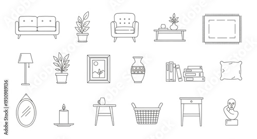 Collection of Hand Drawn Interior Design Elements and Furniture Sketches.