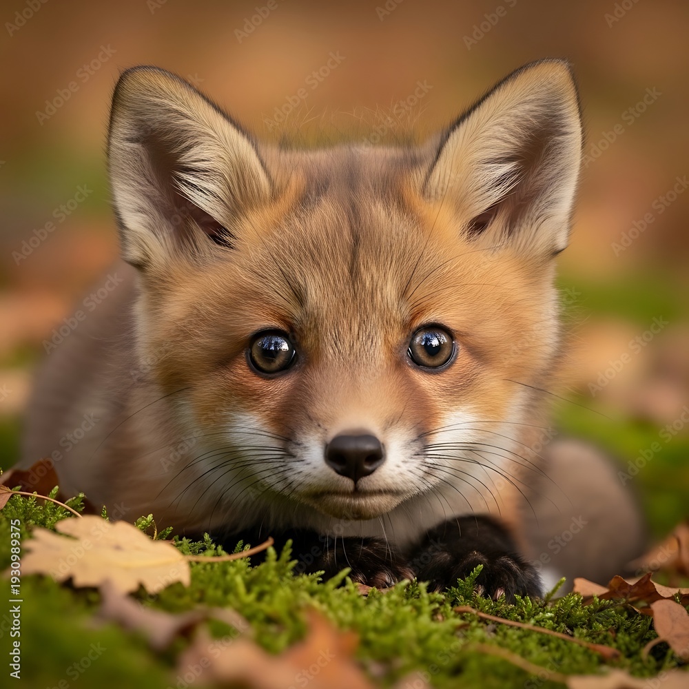Obraz premium Cute young red fox kit portrait.