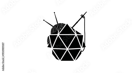 Black and white illustration of geometric shapes with elements suggesting craftwork
