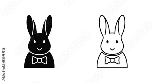 Cute cartoon bunnies with bow ties, black and white, adorable animals, vector illustration Vector