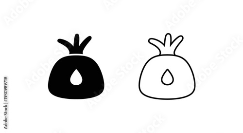 Two stylized black and white dumplings with faces, side by side, illustration Vector