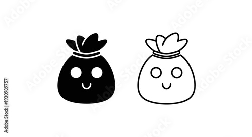 Two cute bag characters with smiling faces and plant toppers on white background Vector