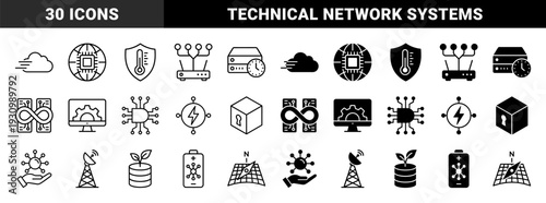 Hybrid technology and infrastructure symbols featuring integrated circuits combined with global networking data storage renewable energy and secure cloud computing systems