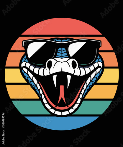 Funny King Snake Reptile Wearing Sunglasses Retro