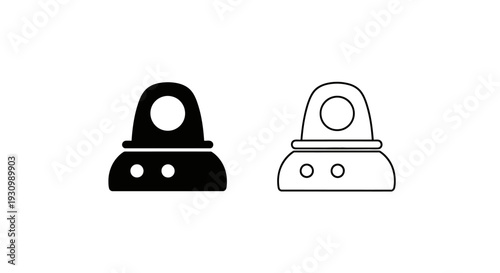 Black and white robot icons with a camera on the head, vector illustration Vector
