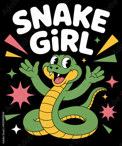 Snake Girl Cute Happy Serpent Cartoon Lover
