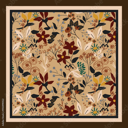 flower, flowers, pattern, print, mothers, leaf, autumn pattern, shawl pattern, bandana pattern, women's clothing and fashion-appropriate floral shawl pattern