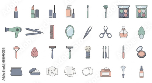 Collection of beauty and personal care items for grooming and hygiene.