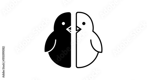Black and white penguin and bird yin yang symbol vector illustration Vector