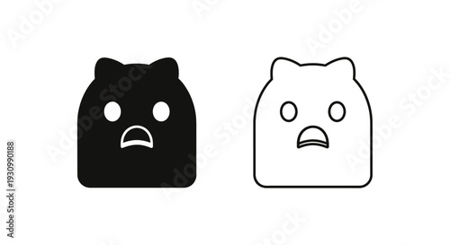 Two cute cartoon bear faces showing different emotions, black and white Vector