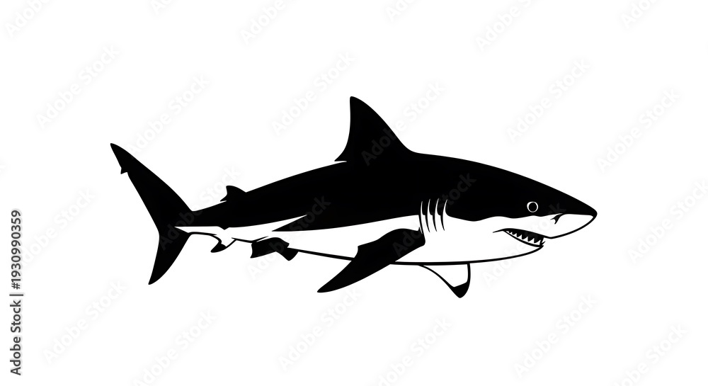 Obraz premium Black silhouette of a shark swimming.
