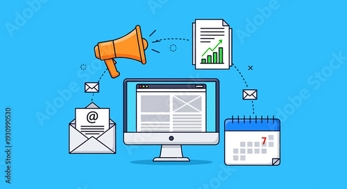 Computer Monitor with Office Icons Around.