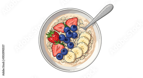 Bowl of Oatmeal with Fresh Fruit.