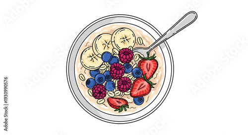 Bowl of Oatmeal with Fresh Fruits.