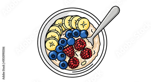 Bowl of Oatmeal with Fresh Fruits.