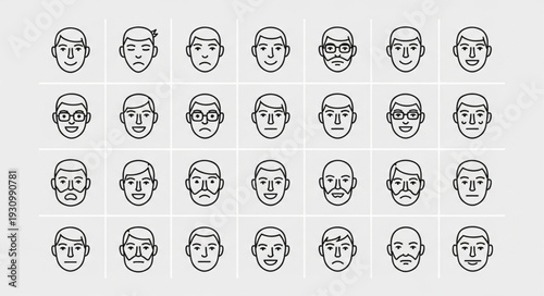 Collection of Diverse Hand Drawn Human Faces Icons.