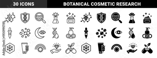 Biotechnology and advanced skincare concept symbols featuring hybrid molecular structures with botanical leaves and dna helix shields for cosmetic science research