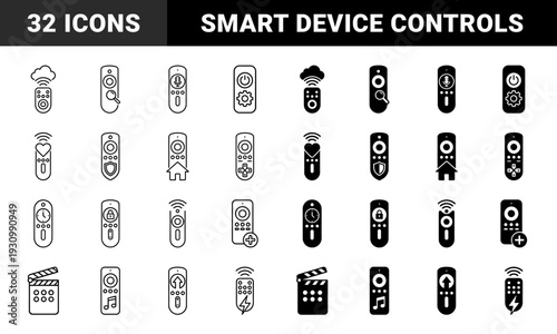 Remote control hybrid symbols combining media navigation with smart home functions like security cloud storage power management and health tracking