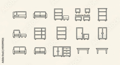 Collection of Furniture Icons Line Art Style.