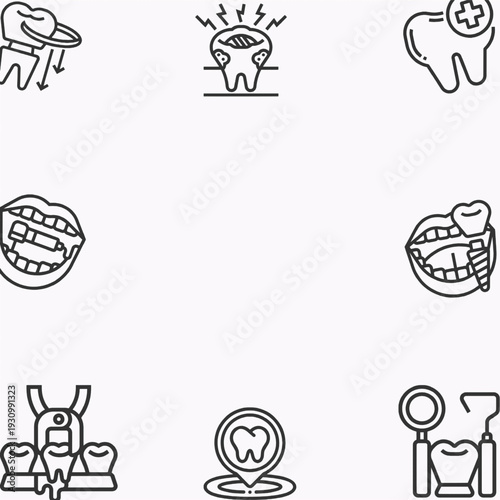 Linear teeth and dental icons. Dentistry background interpret the concept of World Oral Health Day's, dentist, medical healthcare, dental clinic, suitable for modern style oral science materials.