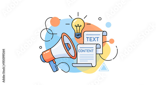 Megaphone and Lightbulb with Text Document.