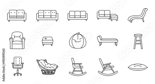 Collection of Hand Drawn Furniture Icons for Interior Design.