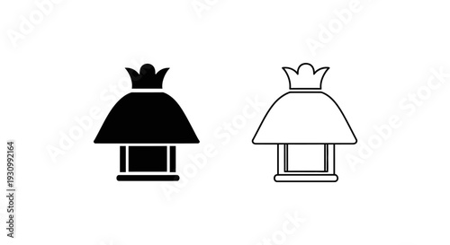 Minimalist black and white lanterns with crowns on top, vector illustration. Vector