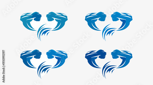 A pattern of four heart-shaped abstract designs, each composed of blue stylized shapes