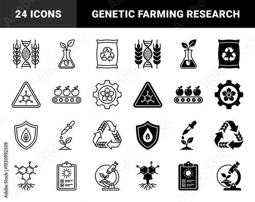 Biotechnology and Agriculture Hybrid Symbols Featuring DNA Wheat Strands Lab Flask Sprout Chemical Nutrient Bag and Smart Sensor Corn Elements
