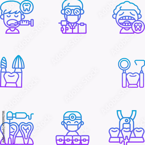 Neon Dental care blue, purple gradient concept icon. Oral health habits abstract idea thin line illustration. Regular dentist chekups. Morning teeth care routine. Vector isolated outline color drawing