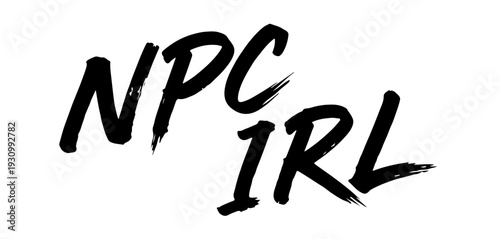 “NPC IRL” bold handwritten calligraphy phrase referencing gaming culture and real-life humor, perfect for gamer apparel, stickers and digital designs