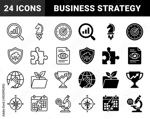 Abstract business strategy and growth concepts featuring hybrid metaphors like rocket chess piece magnifying glass chart and anchor trend arrow