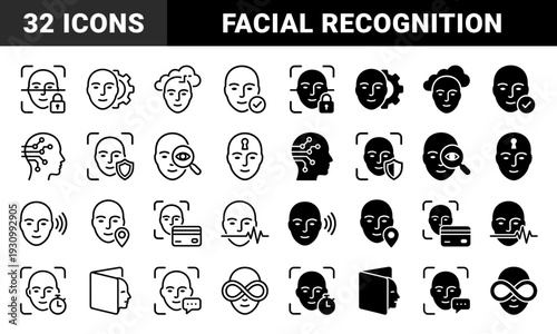 Biometric face identification and digital human recognition symbols featuring hybrid scanning security concepts with integrated technology and data elements