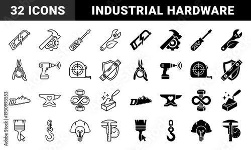Hybrid industrial hardware symbols merging traditional hand tools with conceptual metaphors like nature energy and measurement for creative engineering