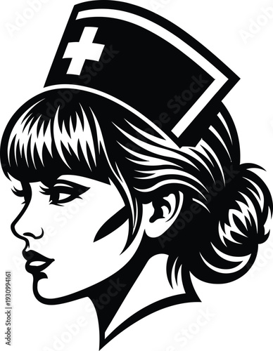 Vintage nurse illustration with classic cap and cross emblem