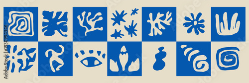 Swirl spirals and coral shapes in doodle sketch charcoal style. Marine life elements for summer branding and ocean themed social media highlights.