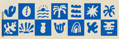 Sea waves and shell shapes in doodle sketch charcoal style. Coastal lifestyle elements for surf branding and mediterranean decor prints.