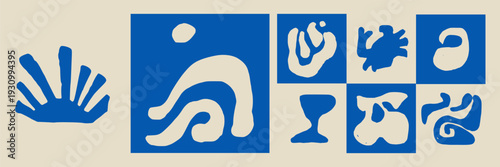 Large abstract compositions and coral forms in doodle sketch charcoal style. Bold statement elements for textile design and modern interior gallery walls.