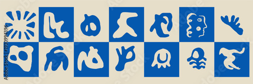 Surreal organic blobs and abstract forms in doodle sketch charcoal style. Creative textile pattern elements for home decor and modern gallery wall prints.